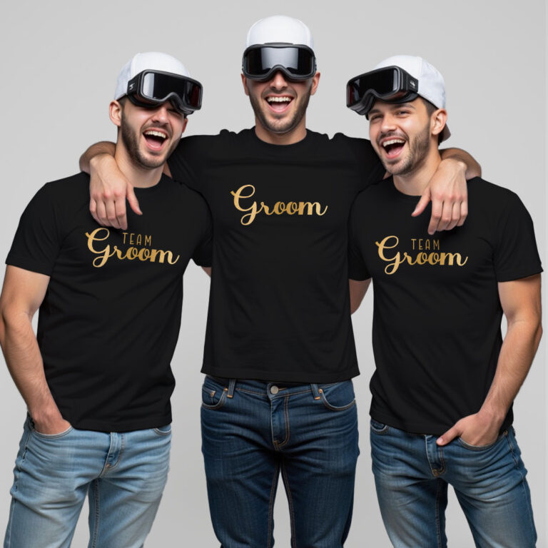 Groom & Groom Team Gold Printed Wedding T-shirt