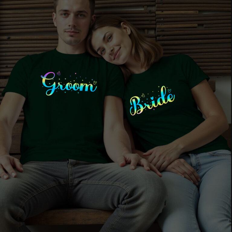 Special for Groom Bride Wedding Rainbow Reflective T-shirt
