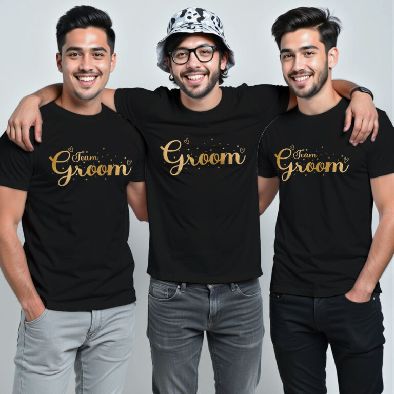 Special for Groom & Groom Team Gold Printed Wedding T-shirt