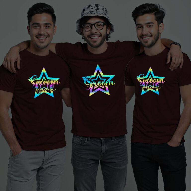 Star Groom & Groom Squad Wedding Rainbow Reflective T-shirt