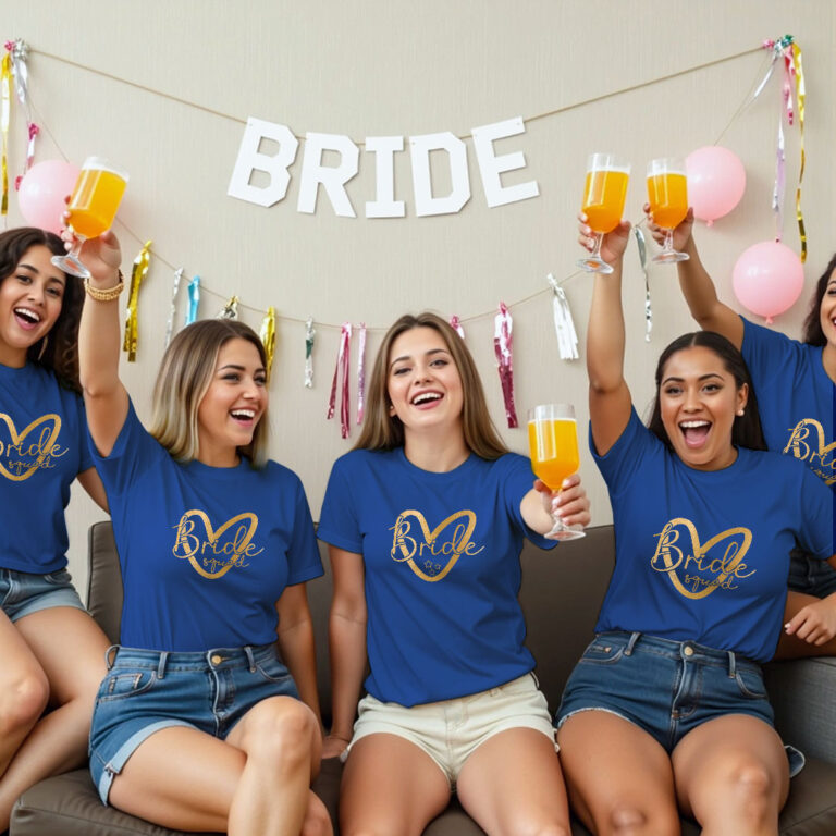 Lovely Bride & Bride Squad Gold Printed Wedding T-shirt