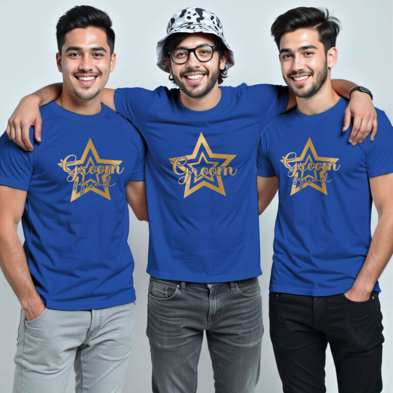 Star Groom & Groom Squad Gold Printed Wedding T-shirt