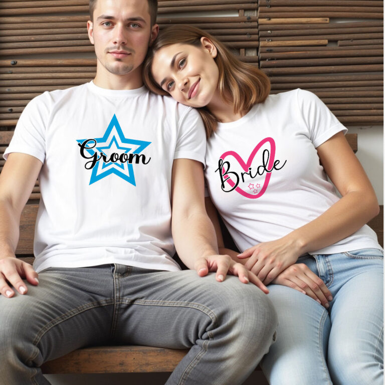 Star Groom Lovely Bride Wedding T-shirt