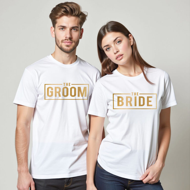 Groom Bride Gold Printed Wedding T-shirt