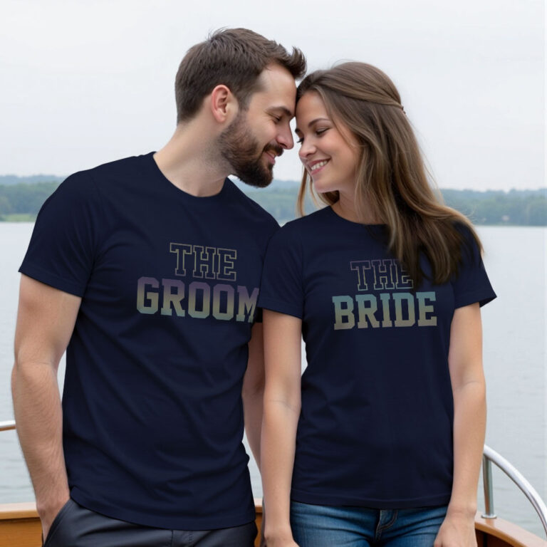 The Bride The Groom Wedding Rainbow Reflective T-shirt image 2