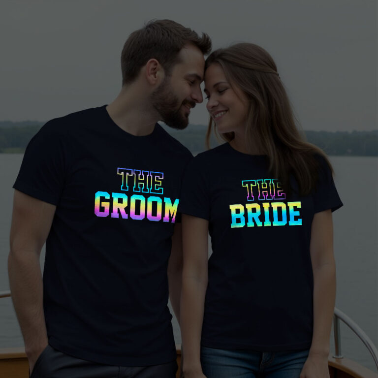 The Bride The Groom Wedding Rainbow Reflective T-shirt