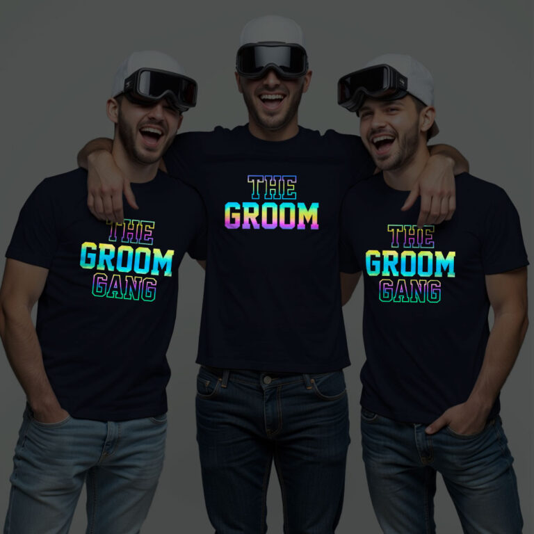 The Groom & Groom Gang Wedding Rainbow Reflective T-shirt