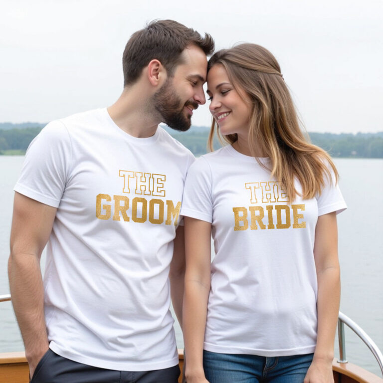 The Bride The Groom Gold Printed Wedding T-shirt