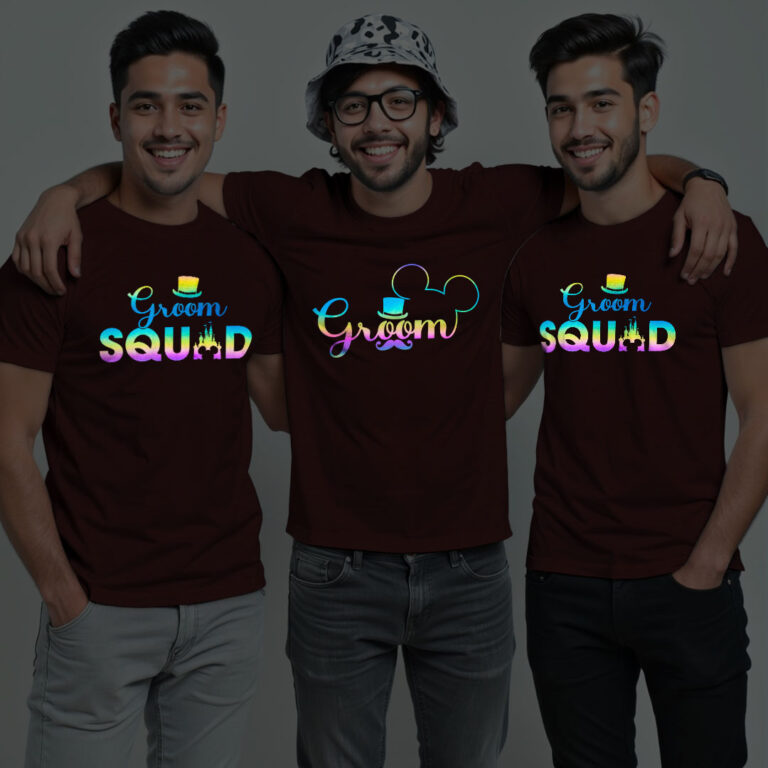 Micky Themed Groom & Groom Squad Wedding Rainbow Reflective T-shirt