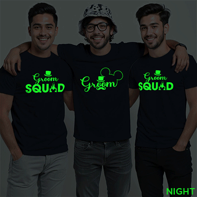 Micky Themed Groom & Groom Squad Wedding Glow In The Dark T-shirt