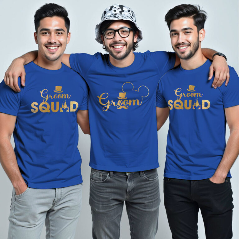 Micky Themed Groom & Groom Squad Gold Printed Wedding T-shirt