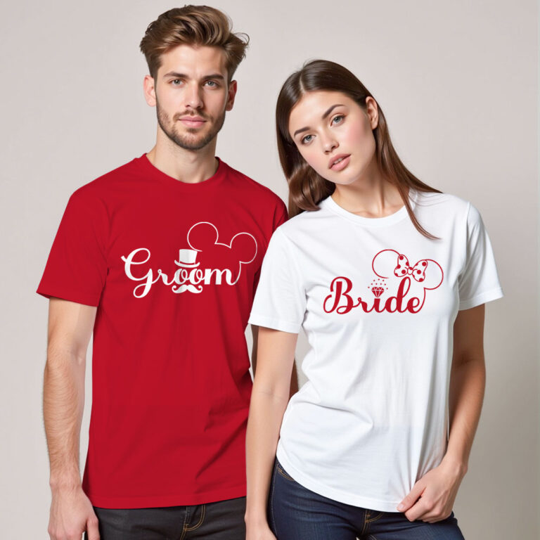 Micky Themed Groom Bride Wedding T-shirt