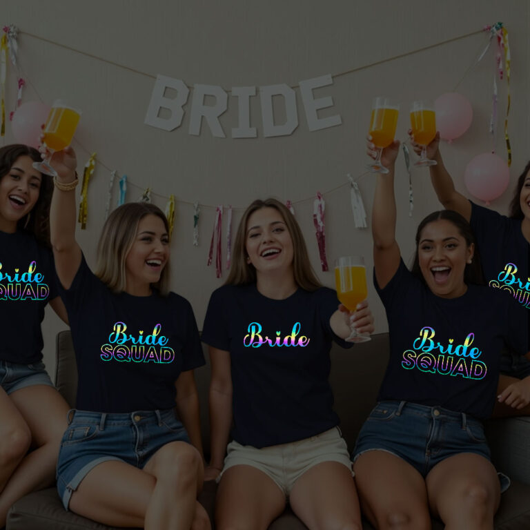 Bride & Bride Squad Wedding Rainbow Reflective T-shirt