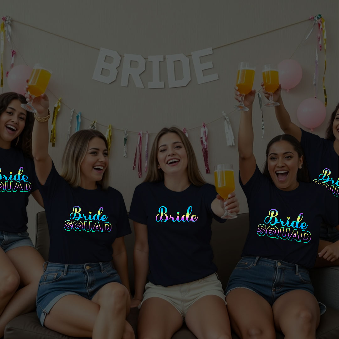 Bride & Bride Squad Wedding Rainbow Reflective T-shirt