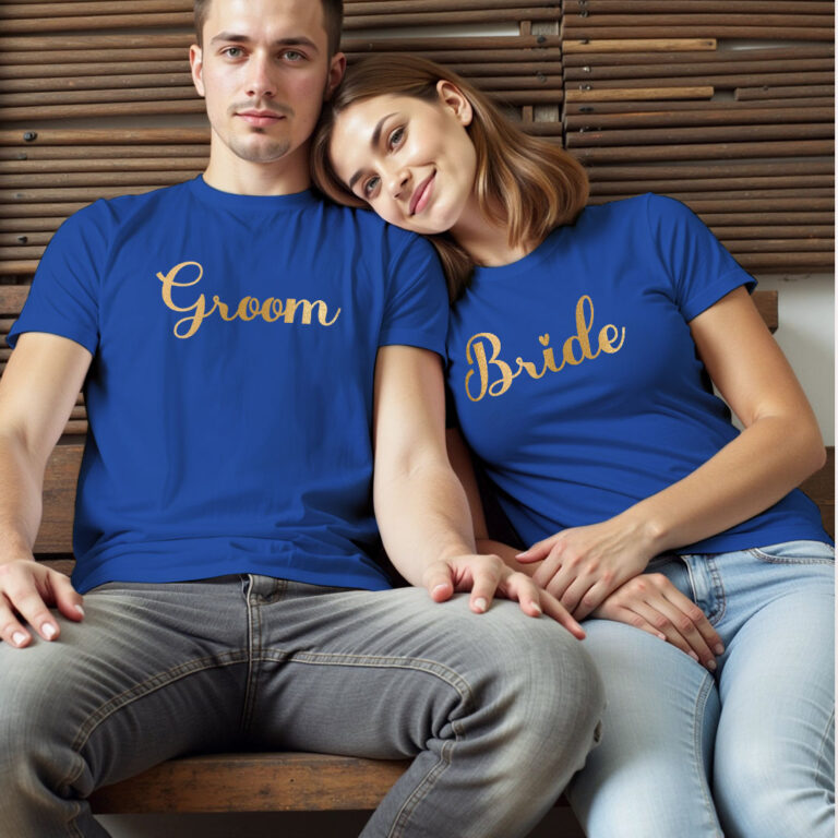 Bride Groom Gold Printed Wedding T-shirt