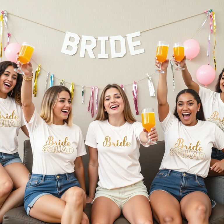 Bride & Bride Squad Gold Printed Wedding T-shirt