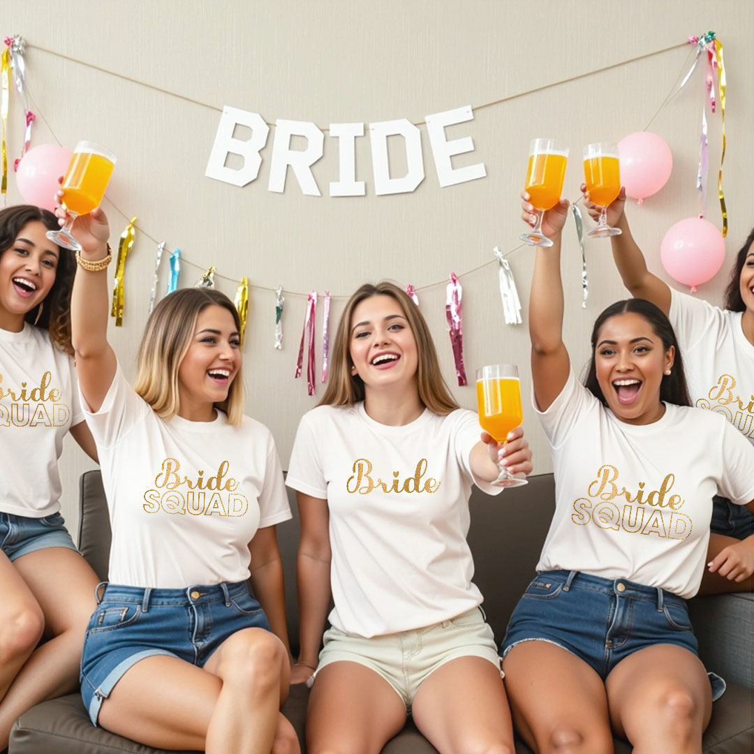 Bride & Bride Squad Gold Printed Wedding T-shirt