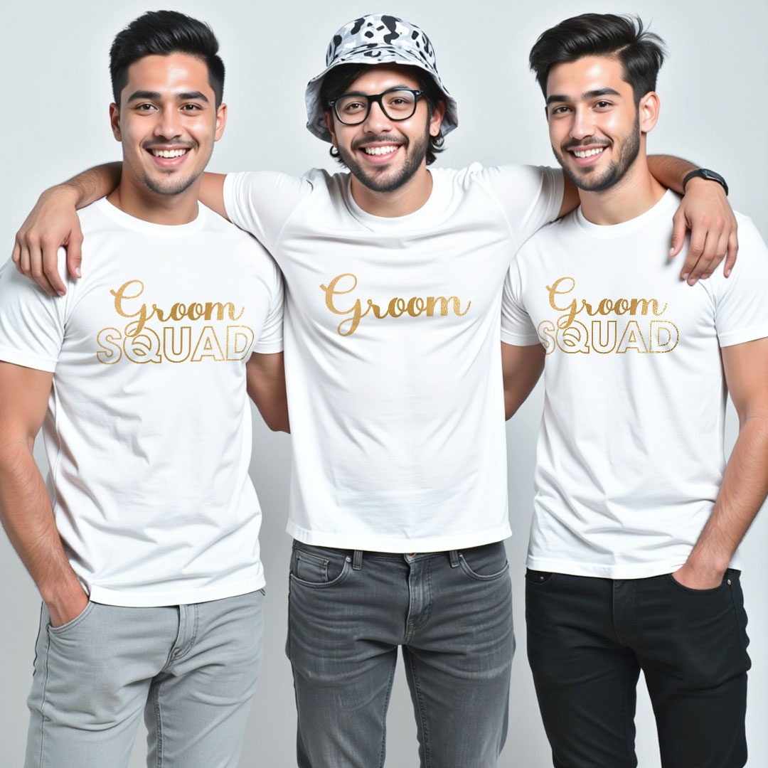 Groom & Groom Squad Gold Printed Wedding T-shirt