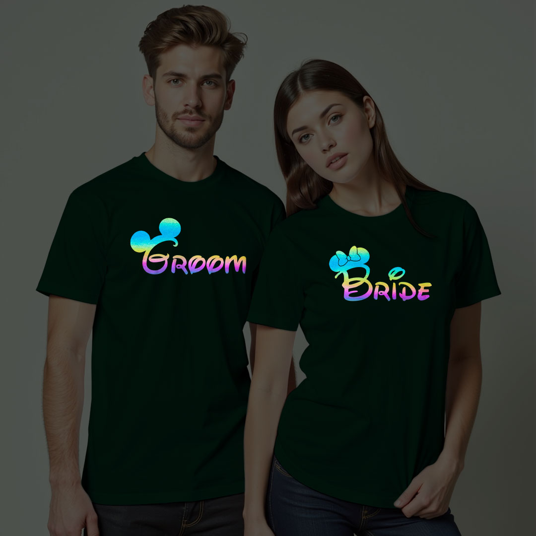 Micky Minni Groom Bride Wedding Rainbow Reflective T-shirt