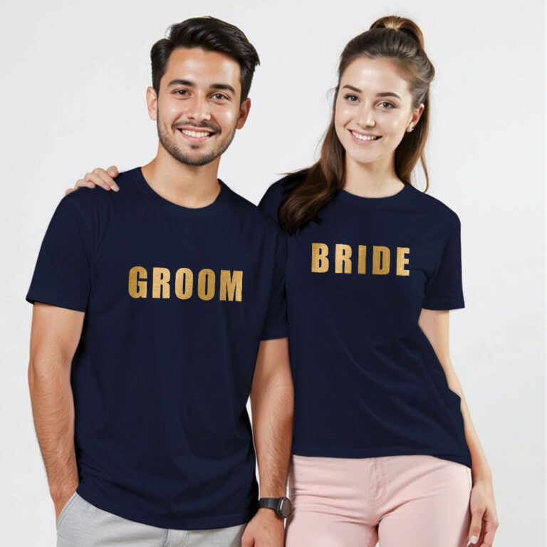 Groom Bride Gold Printed Wedding T-shirt
