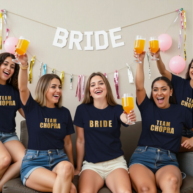 Bride & Bride Team Gold Printed Wedding T-shirt