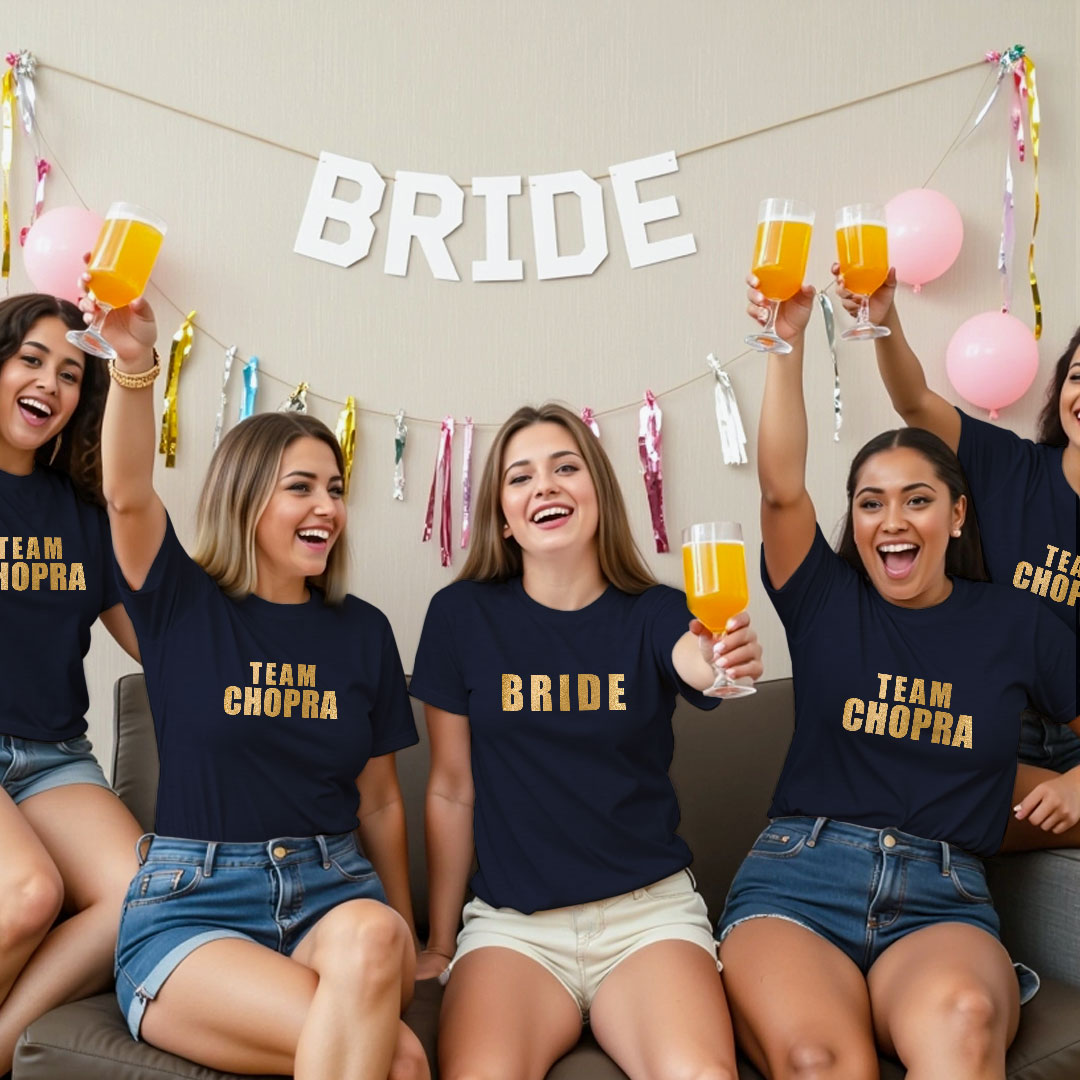 Bride & Bride Team Gold Printed Wedding T-shirt