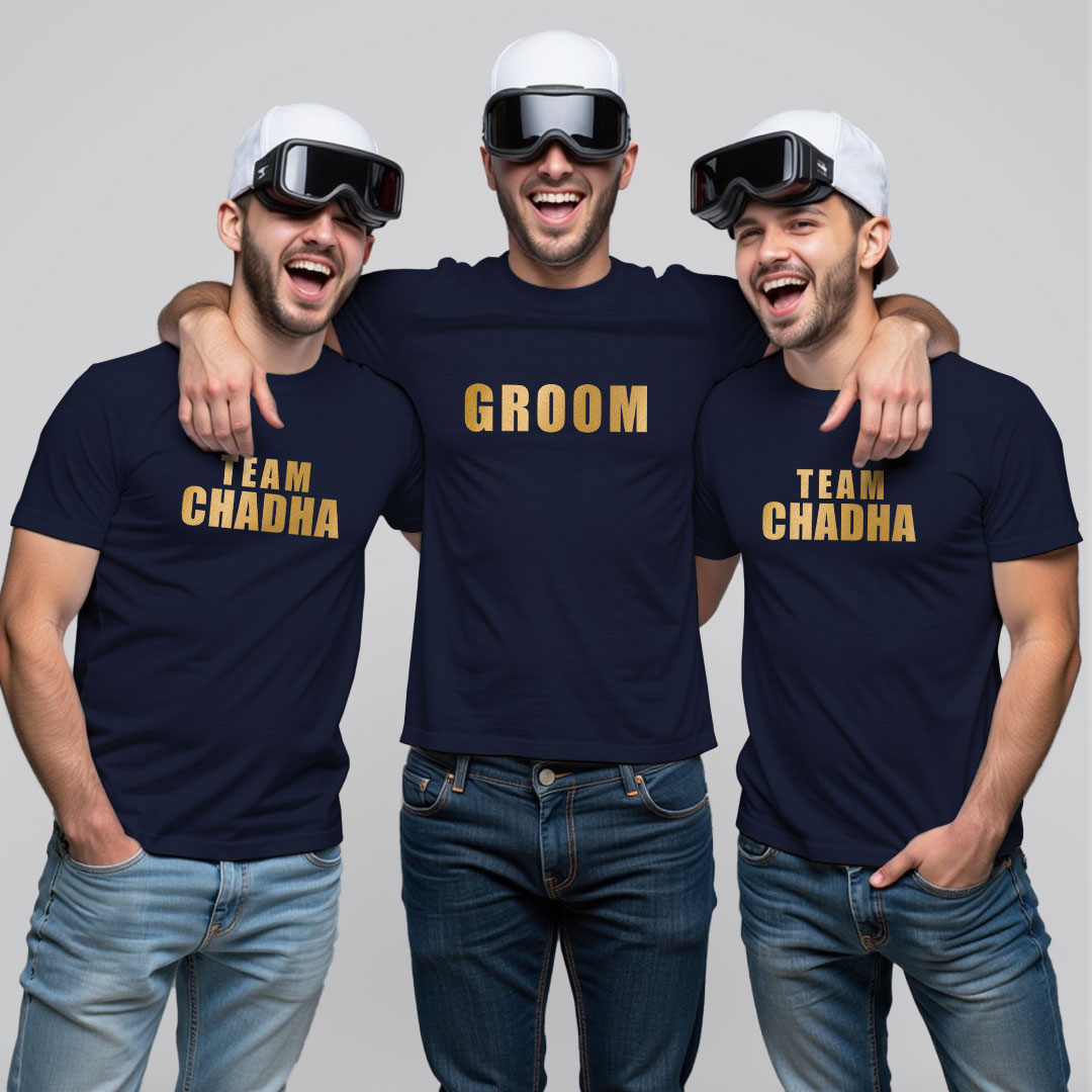 Groom & Groom Team Gold Printed Wedding T-shirt