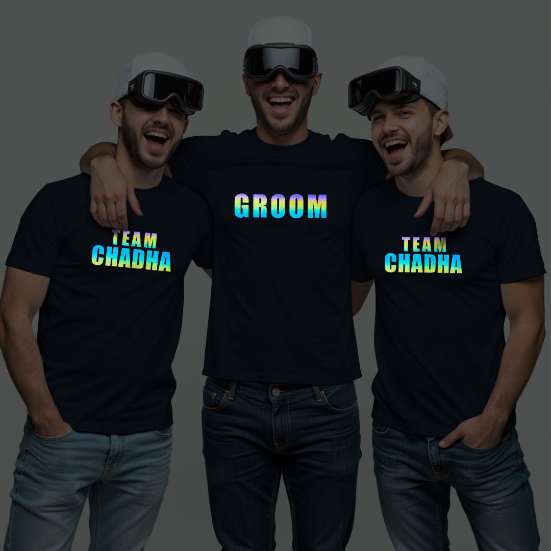 Groom & Groom Team Wedding Rainbow Reflective T-shirt