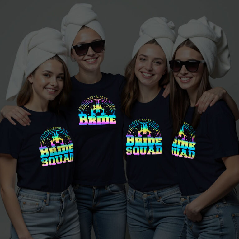 Bachelorette Bash Queen Bride & Bride Squad Wedding Rainbow Reflective T-shirt