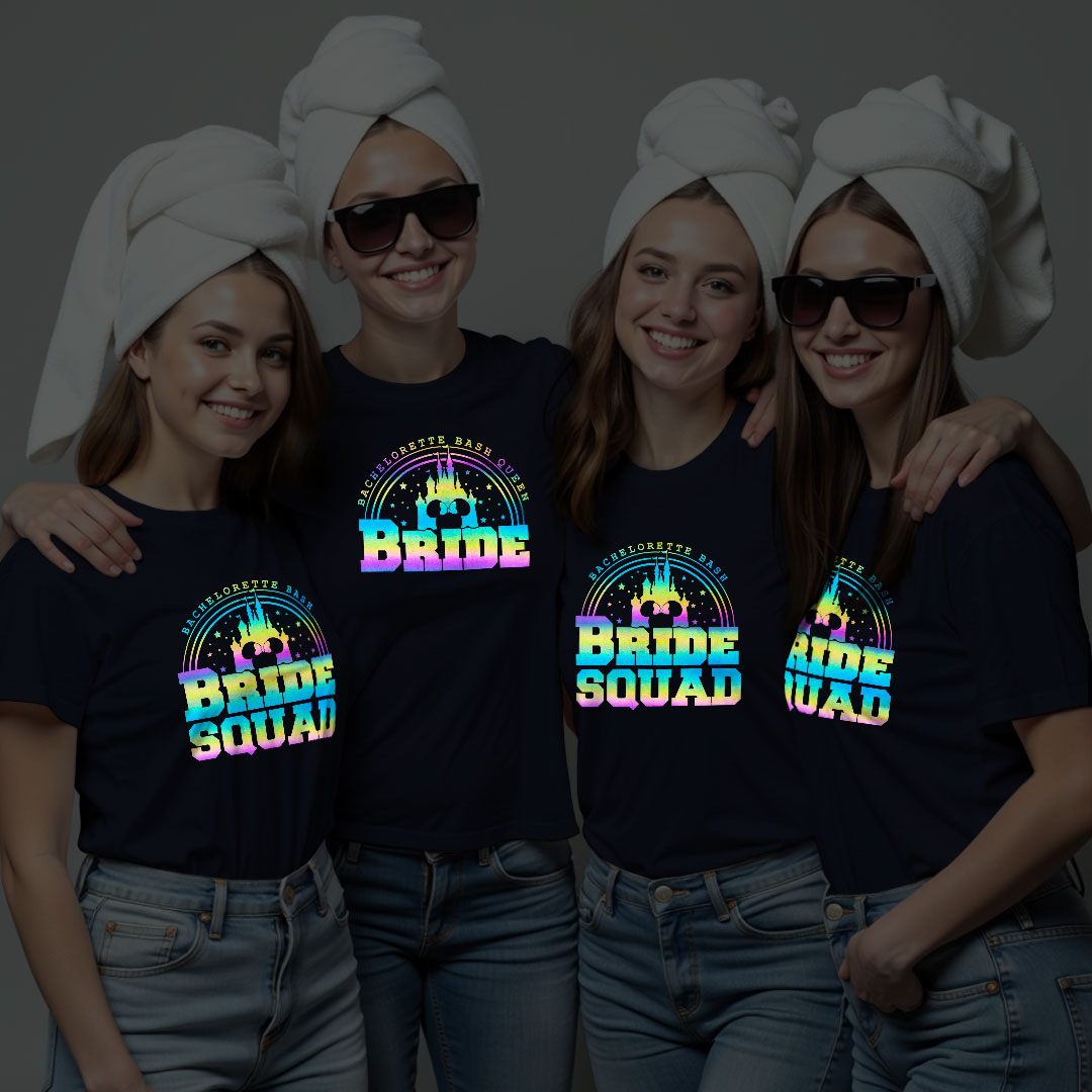 Bachelorette Bash Queen Bride & Bride Squad Wedding Rainbow Reflective T-shirt