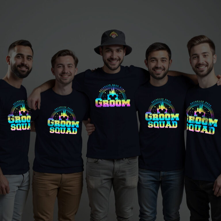 Bachelor Bash King Groom & Groom Squad Wedding Rainbow Reflective T-shirt