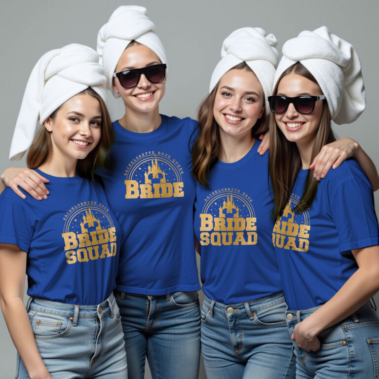 Bachelorette Bash Queen Bride & Bride Squad Gold Printed Wedding T-shirt
