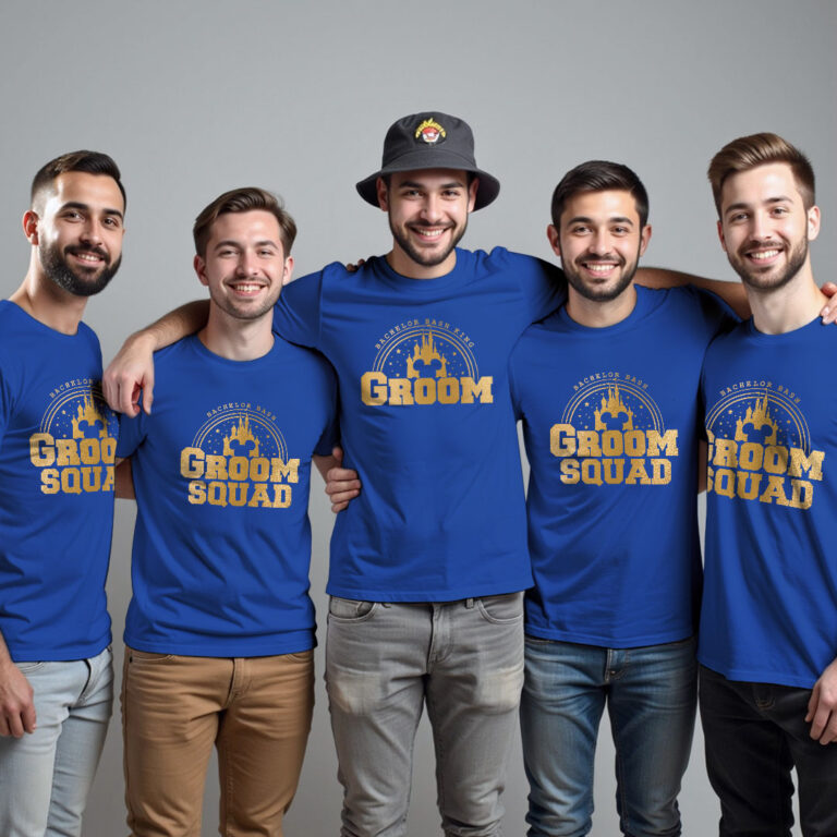 Bachelor Bash King Groom & Groom Squad Gold Printed Wedding T-shirt