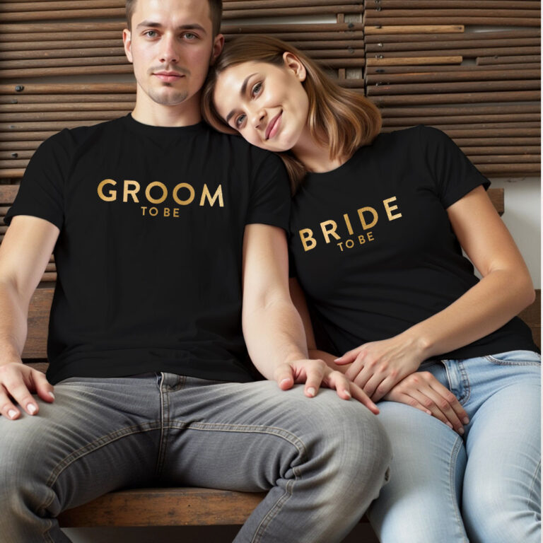 Bride To Be Groom To Be Gold Printed Wedding T-shirt