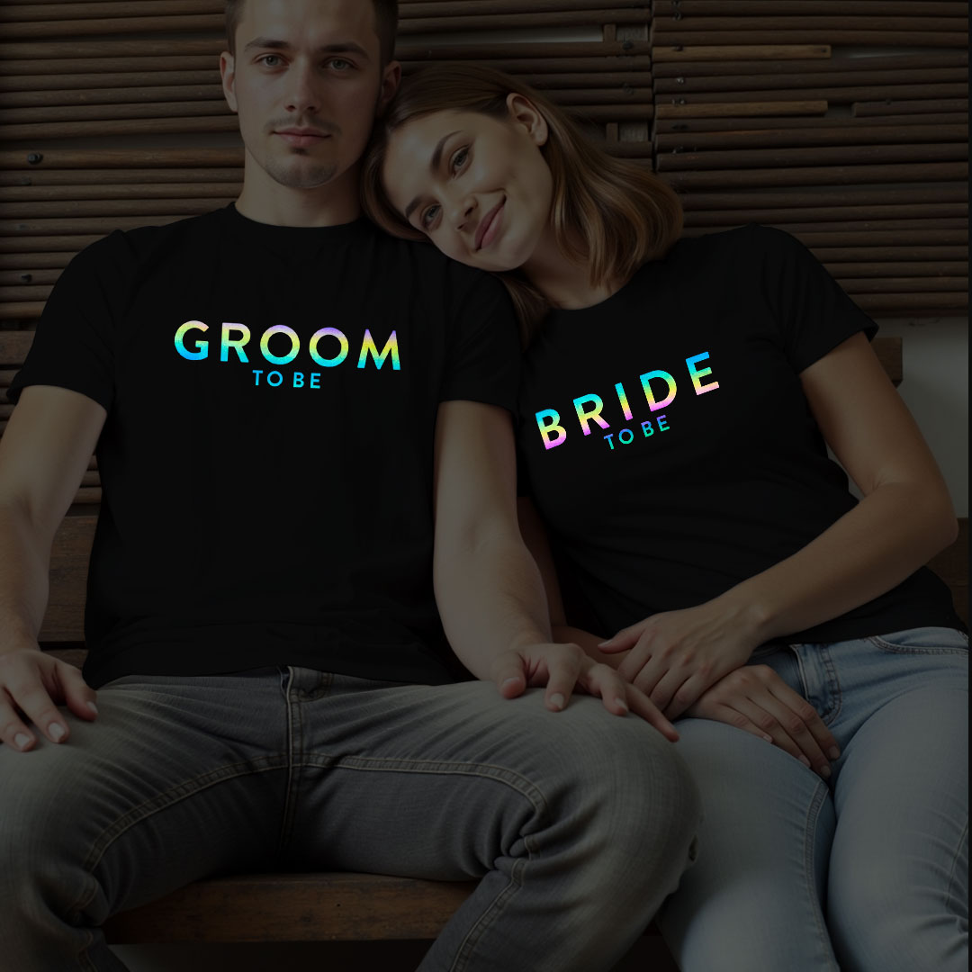 Bride To Be Groom To Be Wedding Rainbow Reflective T-shirt
