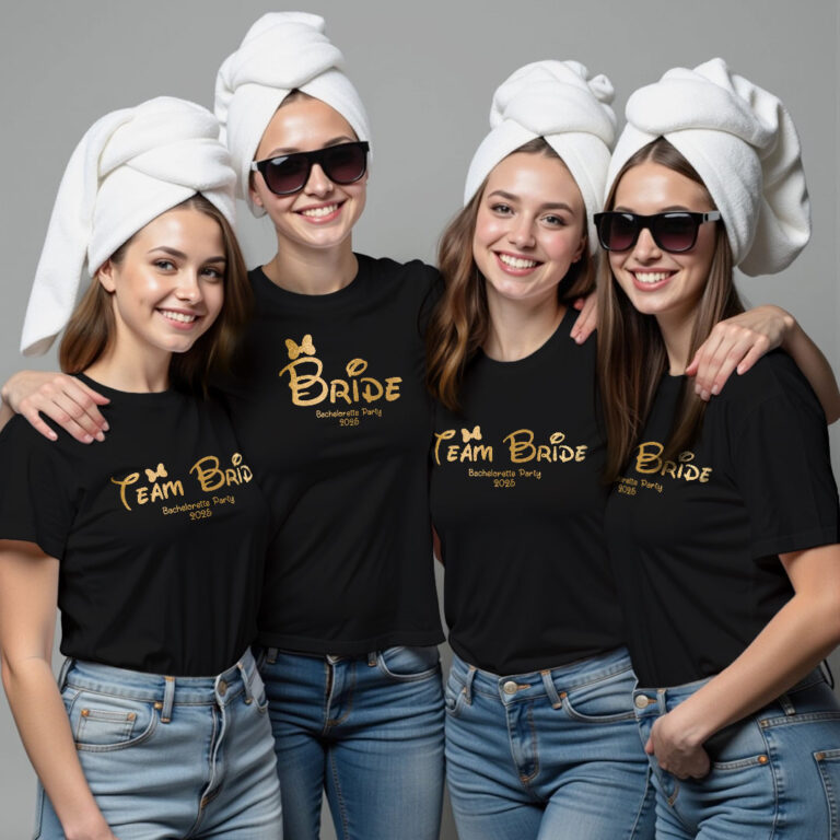 Custom Bachelor Party Bride & Bride Team Gold Printed Wedding T-shirt