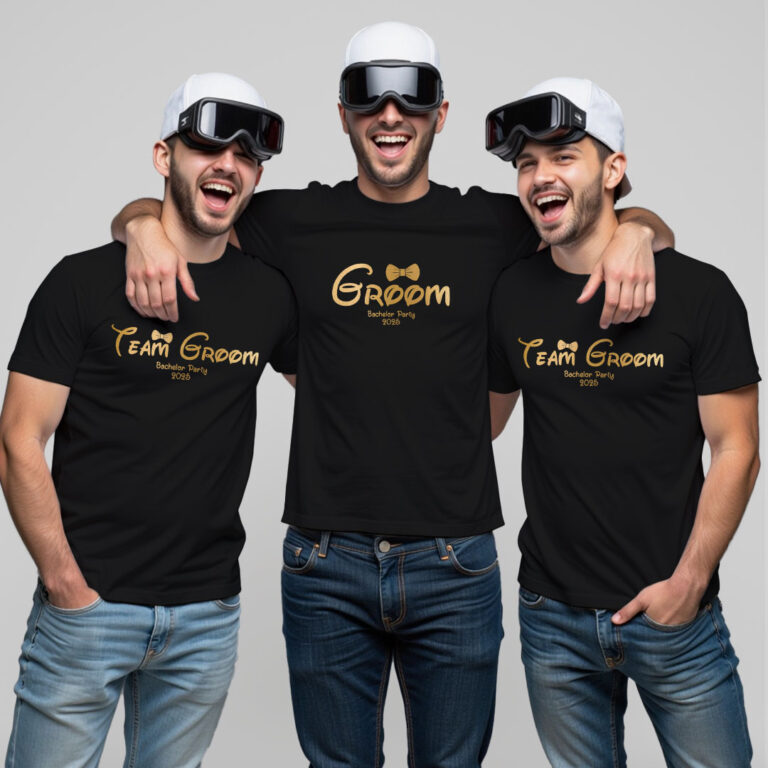 Custom Bachelor Party Groom & Groom Team Gold Printed Wedding T-shirt