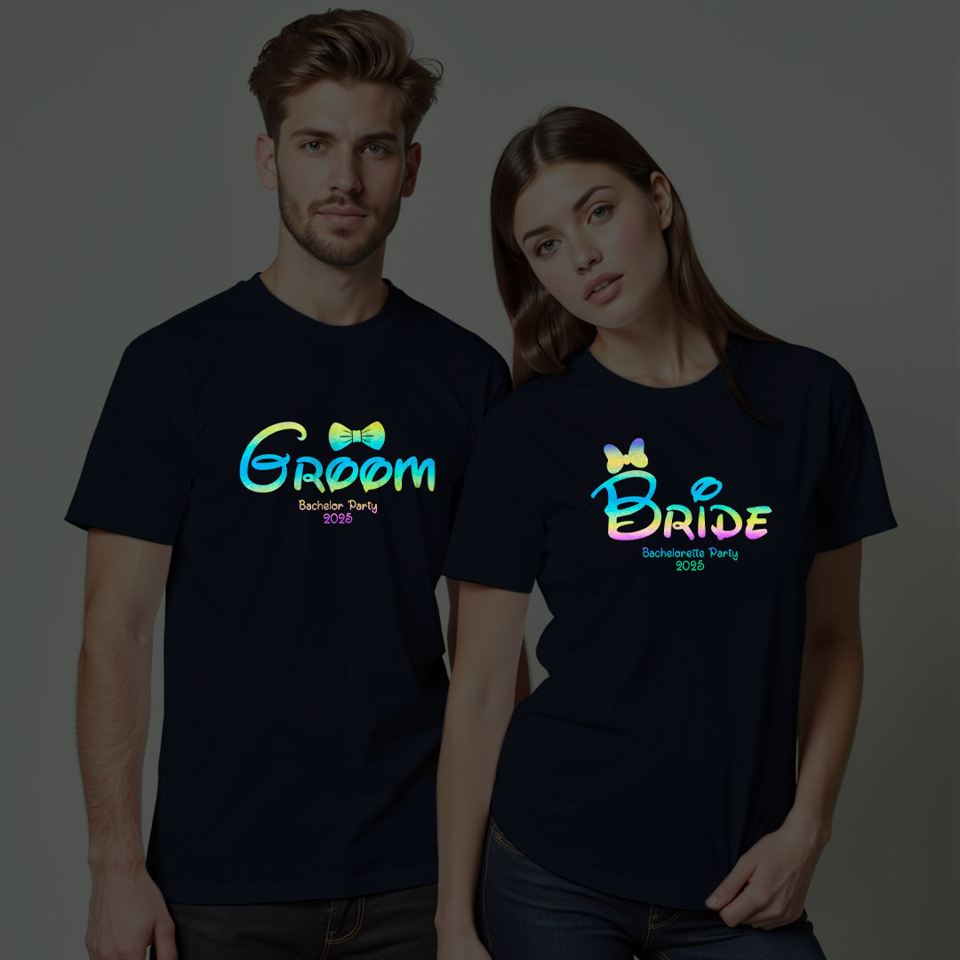 Custom Bachelor Party Groom Bride Wedding Rainbow Reflective T-shirt