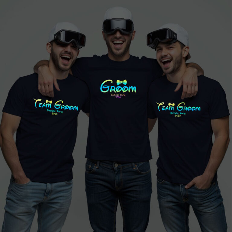 Custom Bachelor Party Groom & Groom Team Wedding Rainbow Reflective T-shirt