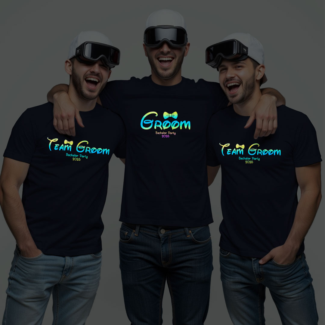 Custom Bachelor Party Groom & Groom Team Wedding Rainbow Reflective T-shirt