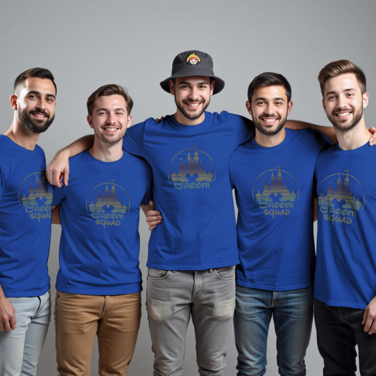 Groom with Castle & Groom Squad Wedding Rainbow Reflective T-shirt image 2