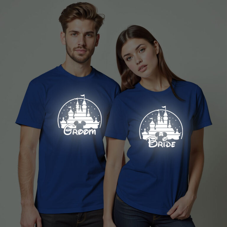 Groom Bride with Castle Reflective Wedding T-shirt