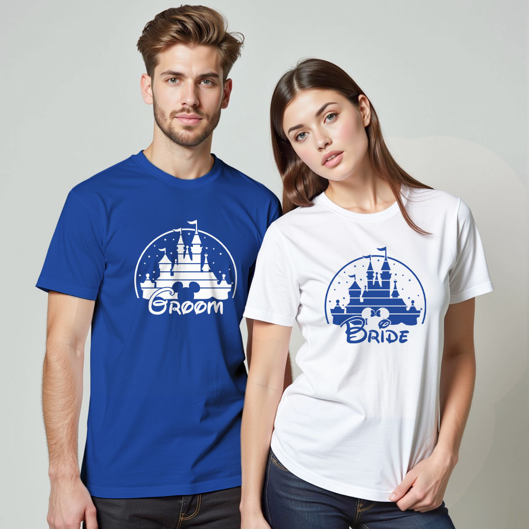 Groom Bride with Castle Wedding T-shirt