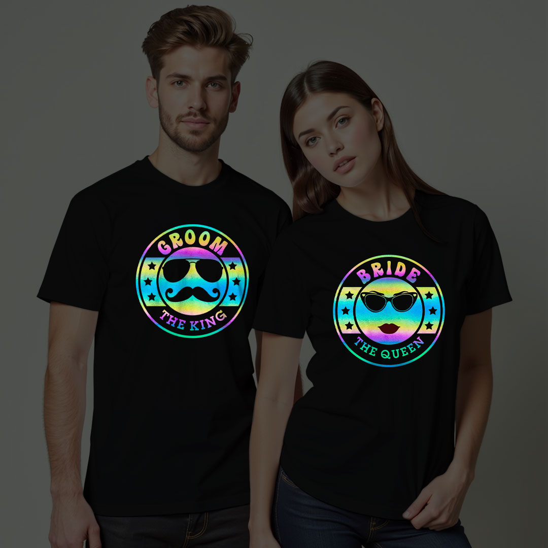 Groom Bride Special Wedding Rainbow Reflective T-shirt