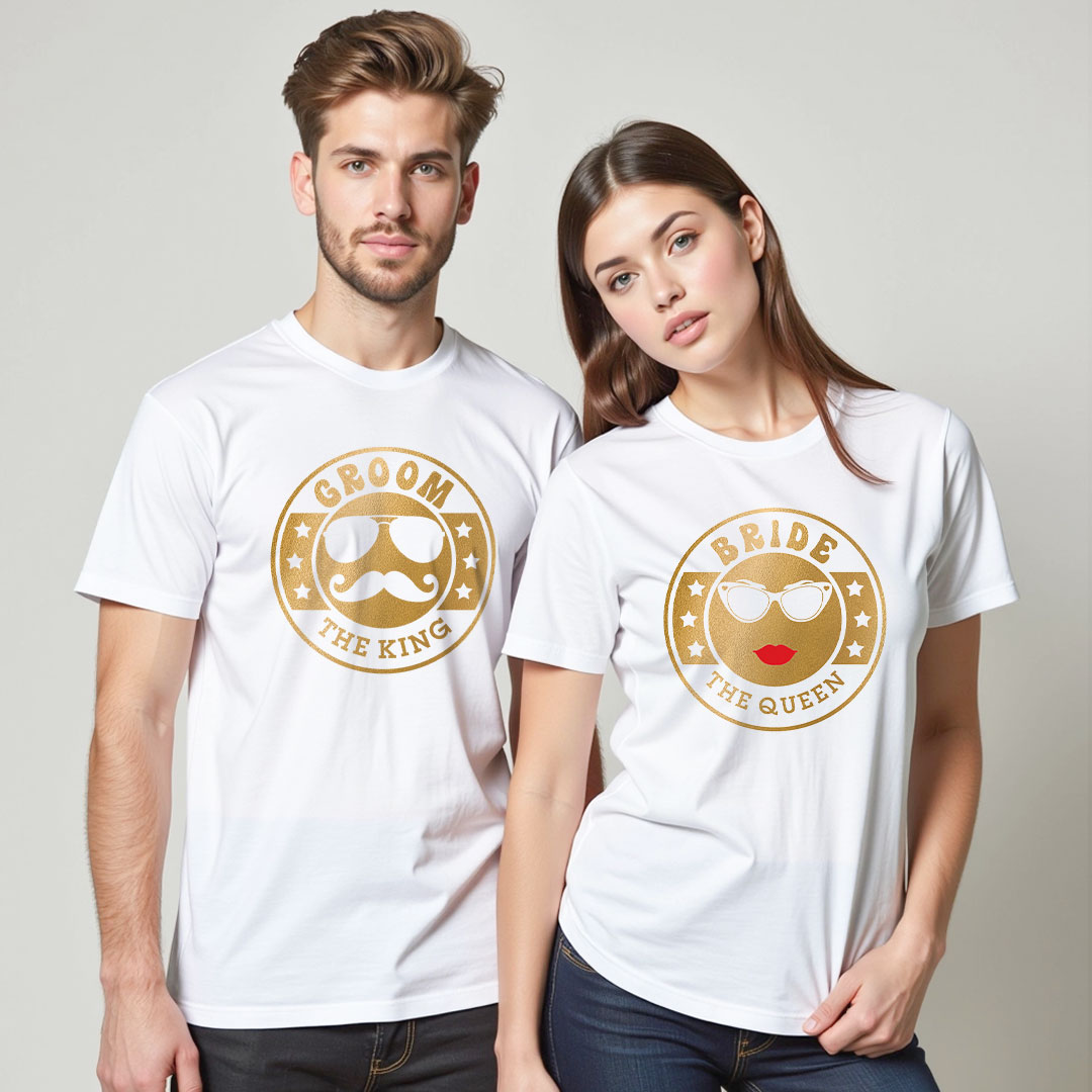 Groom Bride Special Gold Printed Wedding T-shirt